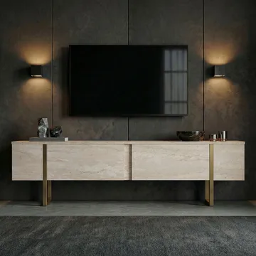 Nopira TV-bänk 180 cm - Travertin/guld - Möbler - Vardagsrum - Tv-möbler & mediamöbler - Tv-bänkar