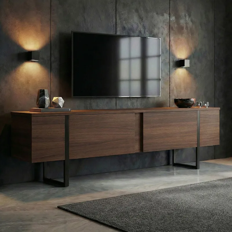 Nopira TV-bänk 180 cm - Valnöt och svart - Möbler - Vardagsrum - Tv-möbler & mediamöbler - Tv-väggfästen & mediastativ - Tv stativ & väggfästen