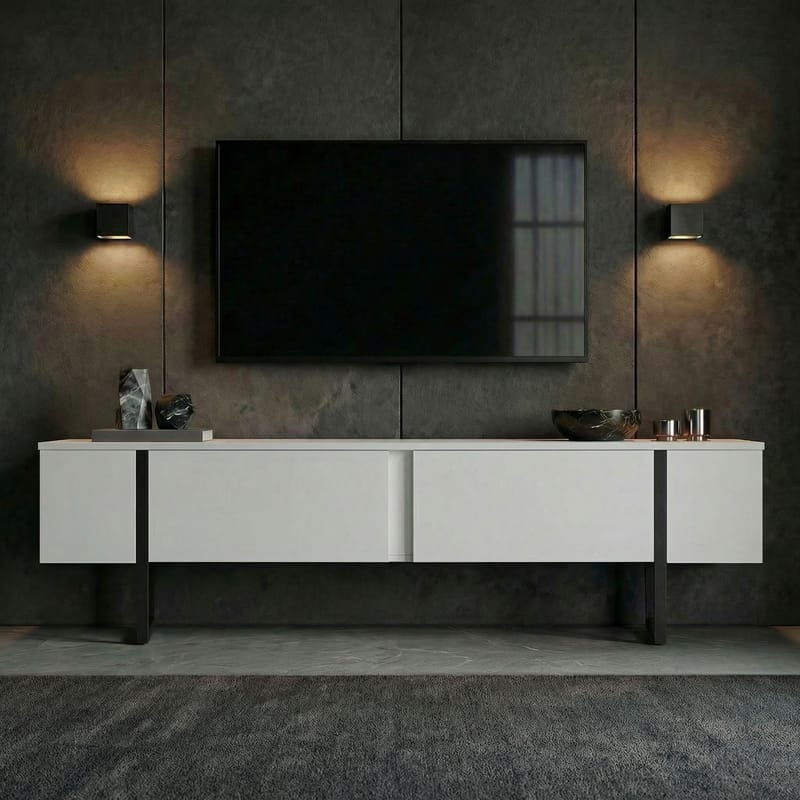 Nopira TV-bänk 180 cm - Vit och svart - Möbler - Vardagsrum - Tv-möbler & mediamöbler - Tv-väggfästen & mediastativ - Tv stativ & väggfästen