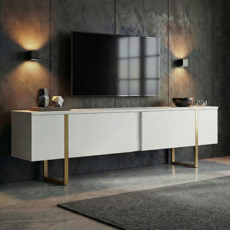 Nopira TV-bänk 180 cm - Vitt och guld - Möbler - Vardagsrum - Tv-möbler & mediamöbler - Tv-väggfästen & mediastativ - Tv stativ & väggfästen