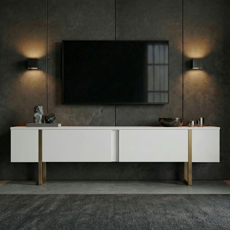 Nopira TV-bänk 180 cm - Vitt och guld - Möbler - Vardagsrum - Tv-möbler & mediamöbler - Tv-väggfästen & mediastativ - Tv stativ & väggfästen