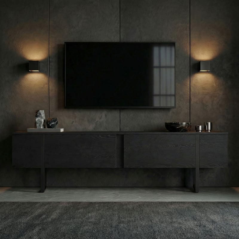 Nopira TV-bänk 180 cm - Wood Black och Black - Möbler - Vardagsrum - Tv-möbler & mediamöbler - Tv-väggfästen & mediastativ - Tv stativ & väggfästen