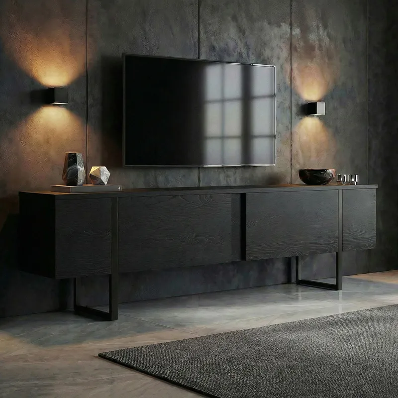 Nopira TV-bänk 180 cm - Wood Black och Black - Möbler - Vardagsrum - Tv-möbler & mediamöbler - Tv-väggfästen & mediastativ - Tv stativ & väggfästen