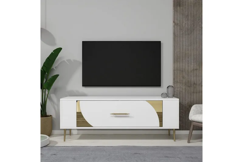 Olyra Tv-bänk 120 cm - Vit/Guld - Möbler - Vardagsrum - Tv-möbler & mediamöbler - Tv-bänkar