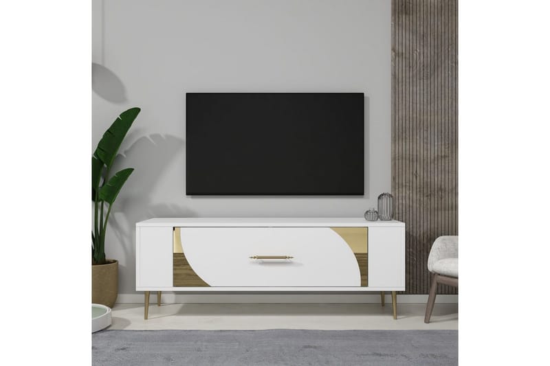 Olyra Tv-bänk 120 cm - Vit/Guld - Möbler - Vardagsrum - Tv-möbler & mediamöbler - Tv-bänkar