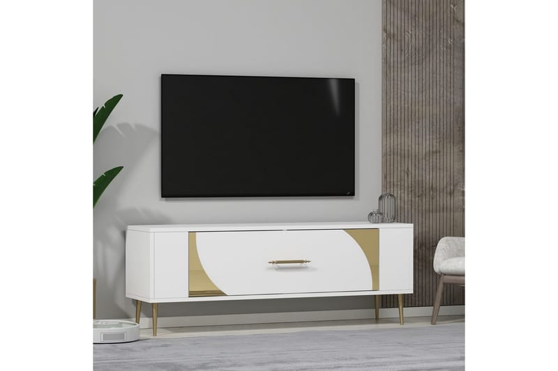 Olyra Tv-bänk 120 cm - Vit/Guld - Möbler - Vardagsrum - Tv-möbler & mediamöbler - Tv-bänkar