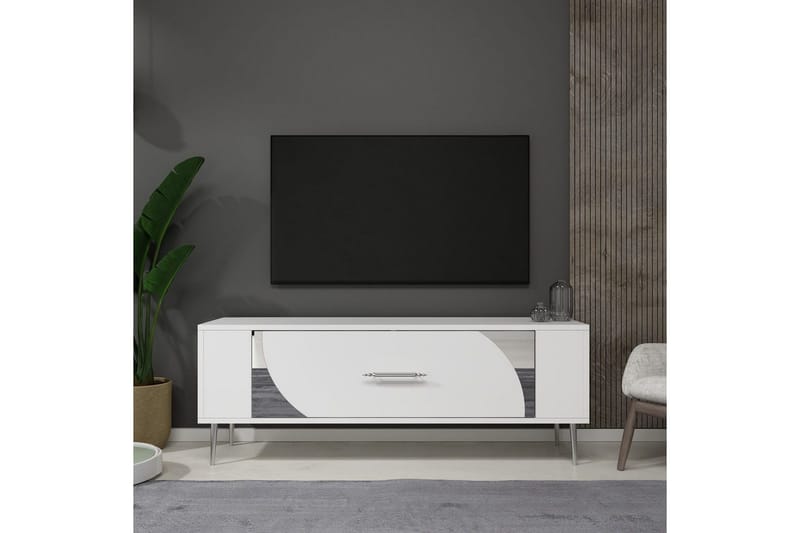 Olyra Tv-bänk 120 cm - Vit/Silver - Möbler - Vardagsrum - Tv-möbler & mediamöbler - Tv-bänkar