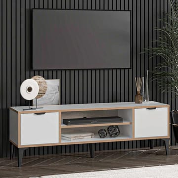 Olyros Tv-bänk 140 cm med Förvaring i Trä med Metallben - Vit - Möbler - Vardagsrum - Tv-möbler & mediamöbler - Tv-bänkar