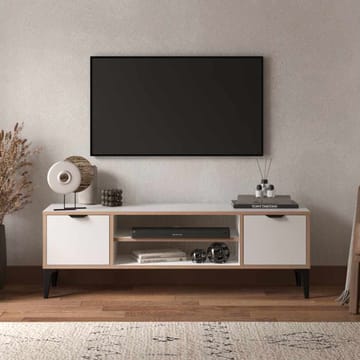 Olyros Tv-bänk 140 cm med Förvaring i Trä med Metallben - Vit - Möbler - Vardagsrum - Tv-möbler & mediamöbler - Tv-bänkar