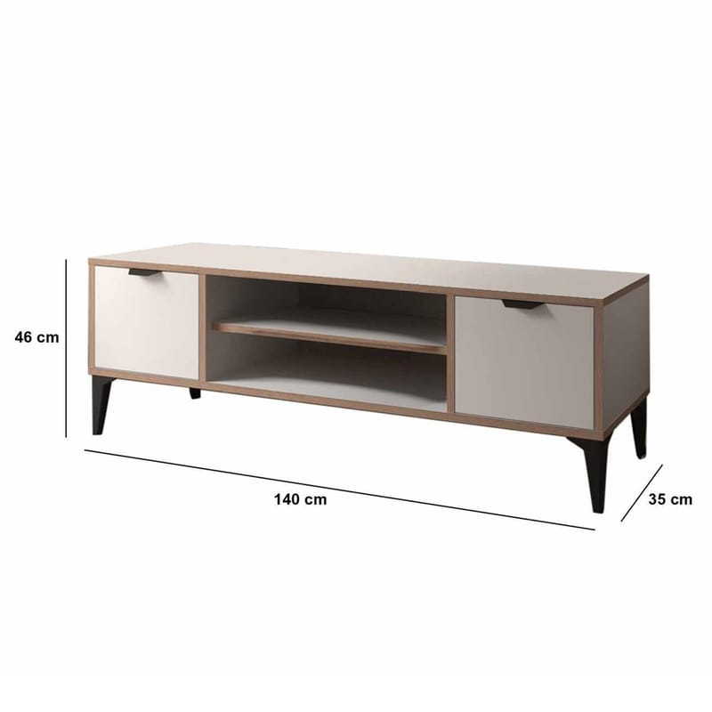 Olyros Tv-bänk 140 cm med Förvaring i Trä med Metallben - Vit - Möbler - Vardagsrum - Tv-möbler & mediamöbler - Tv-bänkar