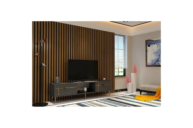 Safiya Tv-bänk 150 cm - Antracit/Guld - Möbler - Vardagsrum - Tv-möbler & mediamöbler - Tv-bänkar