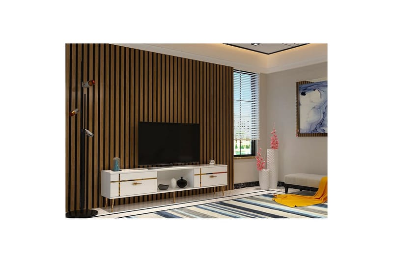 Safiya Tv-bänk 150 cm - Vit/Guld - Möbler - Vardagsrum - Tv-möbler & mediamöbler - Tv-bänkar
