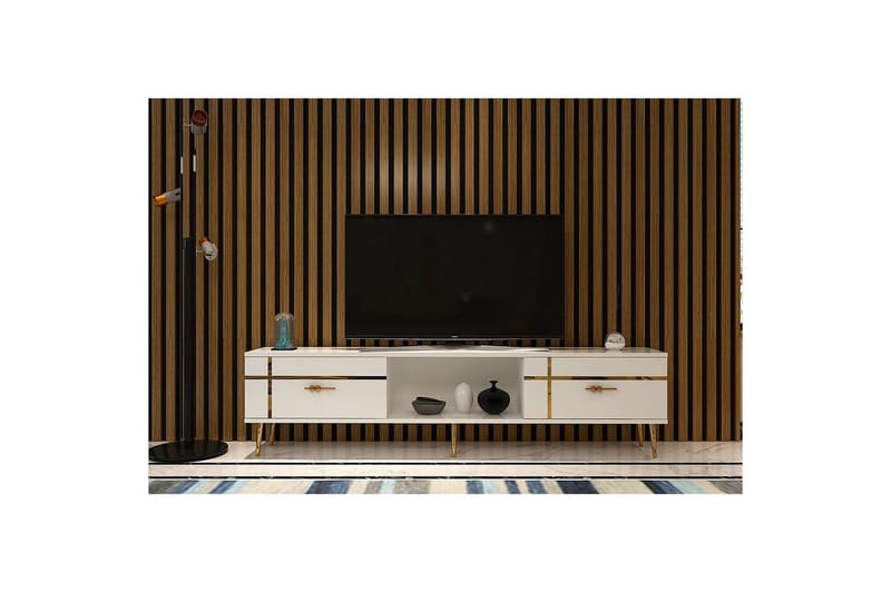 Safiya Tv-bänk 150 cm - Vit/Guld - Möbler - Vardagsrum - Tv-möbler & mediamöbler - Tv-bänkar