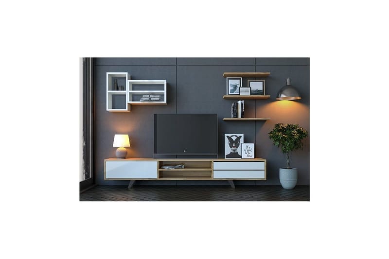 Seyra Tv-stativ 45 cm - Vit/Ek - Möbler - Vardagsrum - Tv-möbler & mediamöbler - Tv-väggfästen & mediastativ - Tv stativ & väggfästen