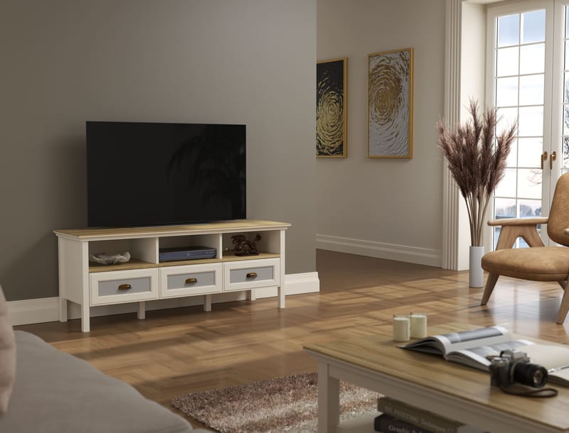 Sopira TV-bänk 150 cm - Cream, ek och grå - Möbler - Vardagsrum - Tv-möbler & mediamöbler - Tv-väggfästen & mediastativ - Tv stativ & väggfästen