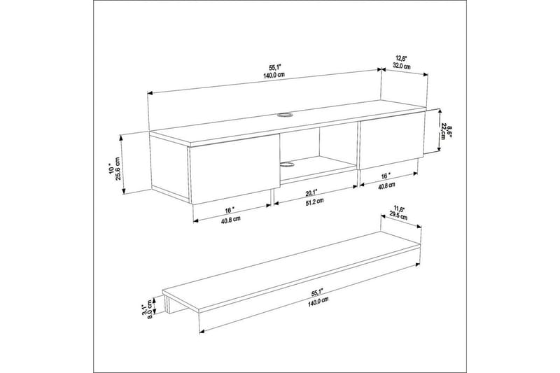 Sovric Tv-bänk 140 cm - Vit - Möbler - Vardagsrum - Tv-möbler & mediamöbler - Tv-bänkar