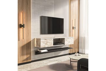 Sovric Vägghängd TV Bänk 140 cm med Förvaring i Målat Trä - Beige Marmor - Möbler - Vardagsrum - Tv-möbler & mediamöbler - Tv-bänkar