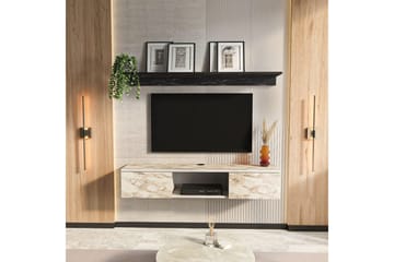 Sovric Vägghängd TV Bänk 140 cm med Förvaring i Målat Trä - Beige Marmor - Möbler - Vardagsrum - Tv-möbler & mediamöbler - Tv-bänkar
