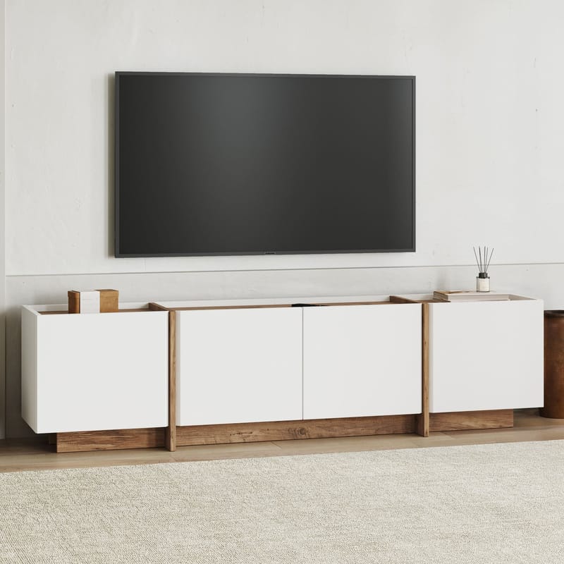Sylvenn TV-bänk 180 cm - Vitt och Atlantic Pine - Möbler - Vardagsrum - Tv-möbler & mediamöbler - Tv-väggfästen & mediastativ - Tv stativ & väggfästen