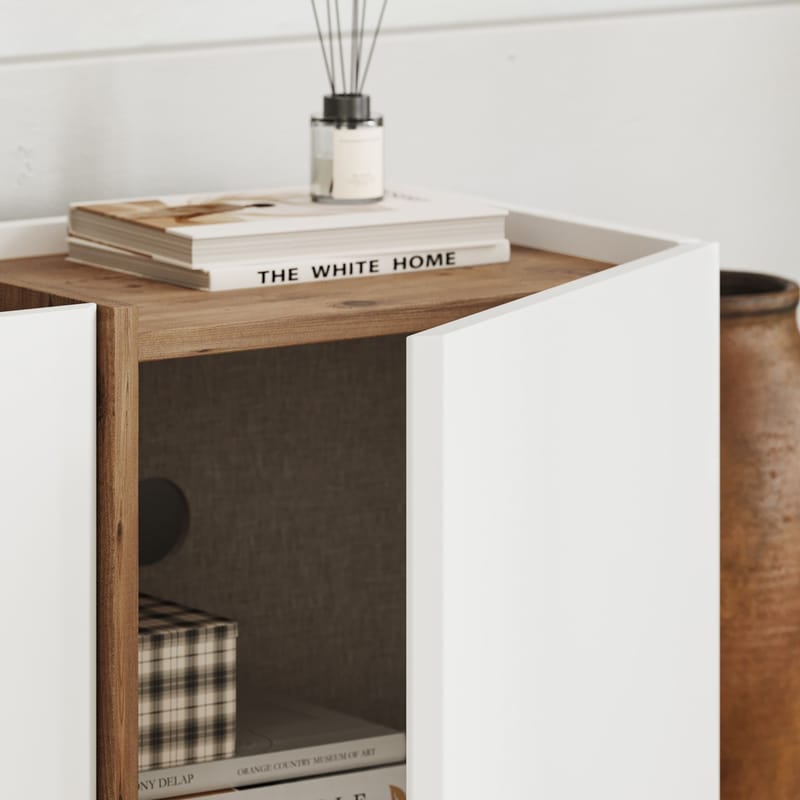 Sylvenn TV-bänk 180 cm - Vitt och Atlantic Pine - Möbler - Vardagsrum - Tv-möbler & mediamöbler - Tv-väggfästen & mediastativ - Tv stativ & väggfästen