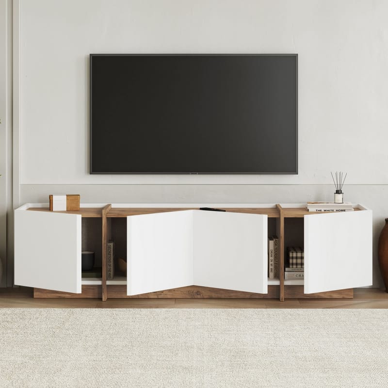 Sylvenn TV-bänk 180 cm - Vitt och Atlantic Pine - Möbler - Vardagsrum - Tv-möbler & mediamöbler - Tv-väggfästen & mediastativ - Tv stativ & väggfästen
