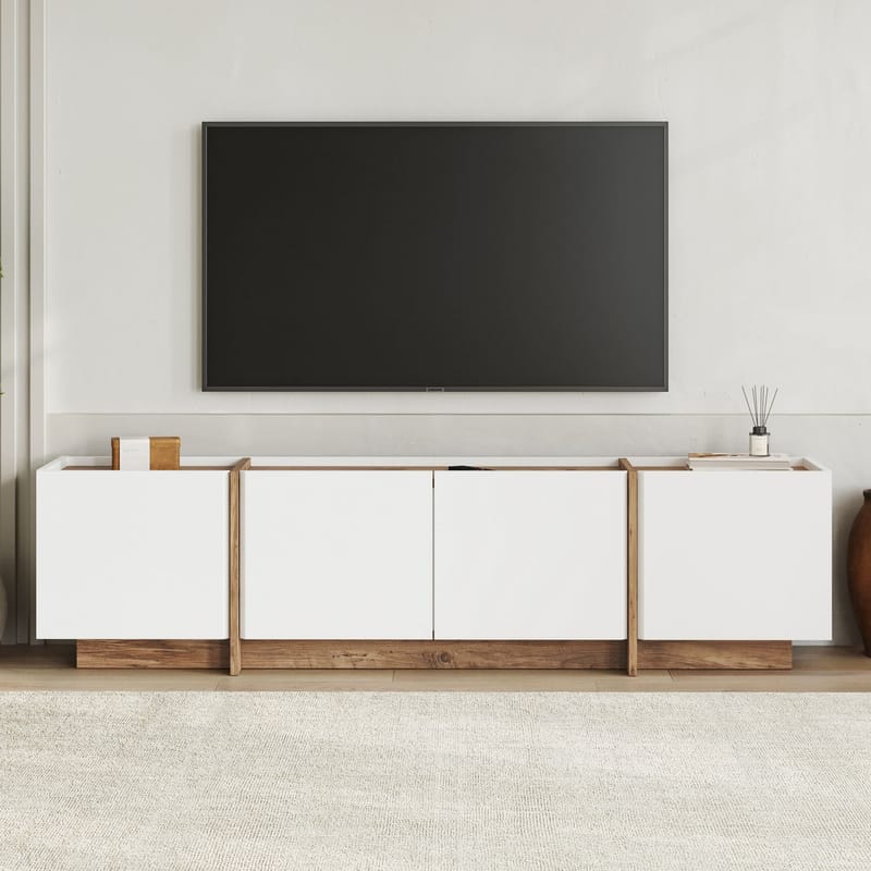 Sylvenn TV-bänk 180 cm - Vitt och Atlantic Pine - Möbler - Vardagsrum - Tv-möbler & mediamöbler - Tv-väggfästen & mediastativ - Tv stativ & väggfästen