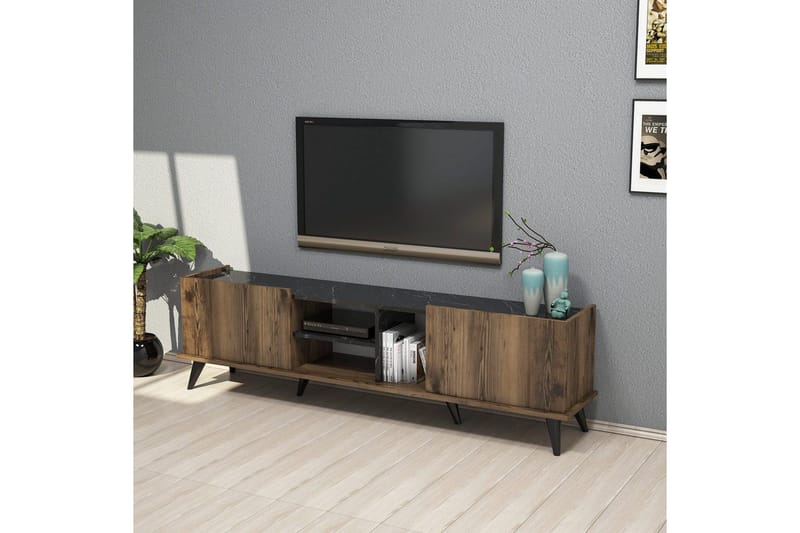 Tv-bänk & mediabänk Challur Tv-bänk 180 cm Valnöt,Svart - Möbler - Vardagsrum - Tv-möbler & mediamöbler - Tv-bänkar