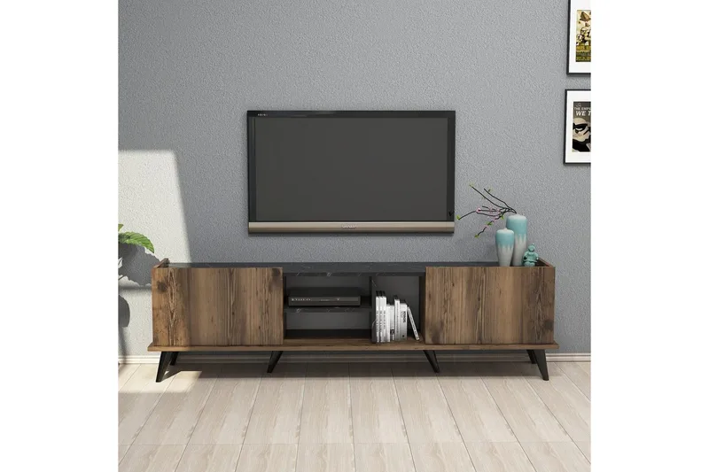 Tv-bänk & mediabänk Challur Tv-bänk 180 cm Valnöt,Svart - Möbler - Vardagsrum - Tv-möbler & mediamöbler - Tv-bänkar
