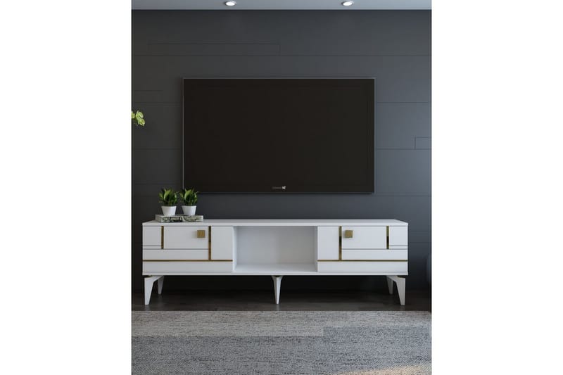 Varno Tv-bänk 150 cm - Vit/Guld - Möbler - Vardagsrum - Tv-möbler & mediamöbler - Tv-bänkar