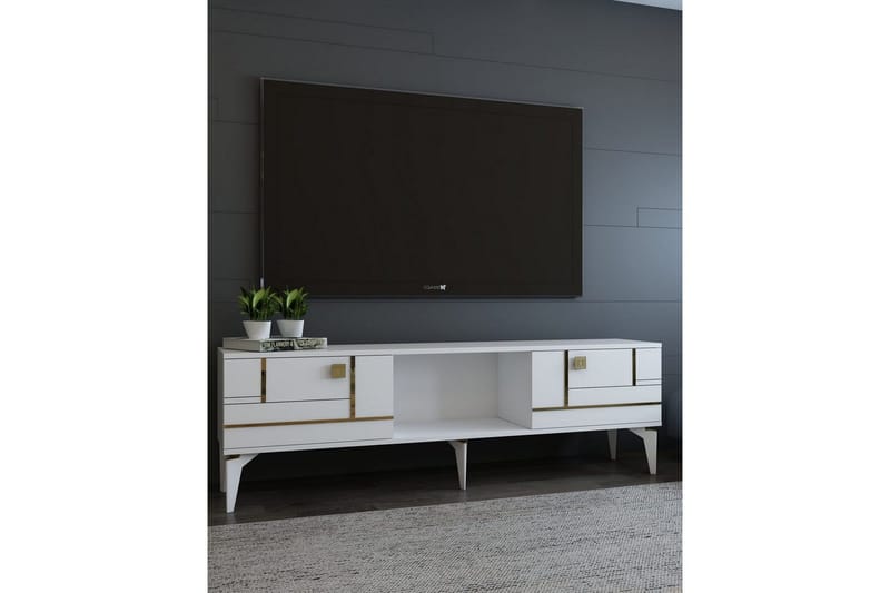 Varno Tv-bänk 150 cm - Vit/Guld - Möbler - Vardagsrum - Tv-möbler & mediamöbler - Tv-bänkar