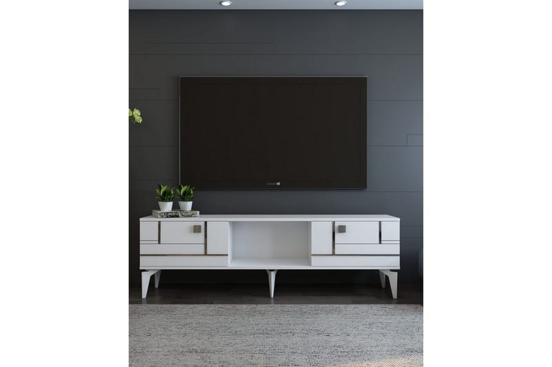 Varno Tv-bänk 150 cm - Vit/Silver - Möbler - Vardagsrum - Tv-möbler & mediamöbler - Tv-bänkar