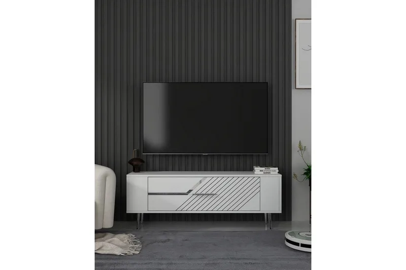 Veynor Tv-bänk 120 cm - Vit/Silver - Möbler - Vardagsrum - Tv-möbler & mediamöbler - Tv-bänkar