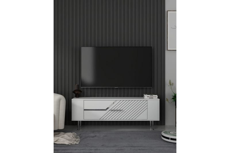 Veynor Tv-bänk 120 cm - Vit/Silver - Möbler - Vardagsrum - Tv-möbler & mediamöbler - Tv-bänkar