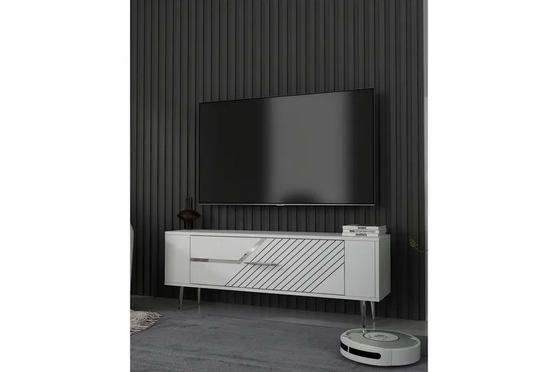 Veynor Tv-bänk 120 cm - Vit/Silver - Möbler - Vardagsrum - Tv-möbler & mediamöbler - Tv-bänkar