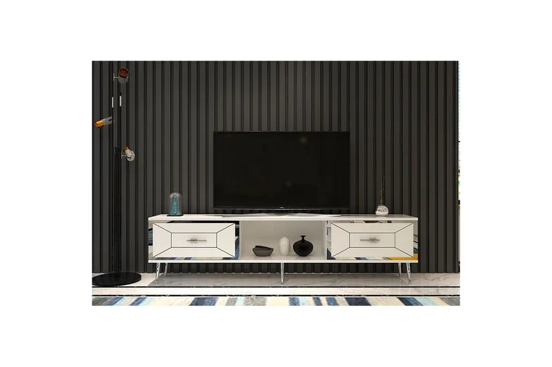 Virdel Tv-bänk 150 cm - Vit/Silver - Möbler - Vardagsrum - Tv-möbler & mediamöbler - Tv-bänkar