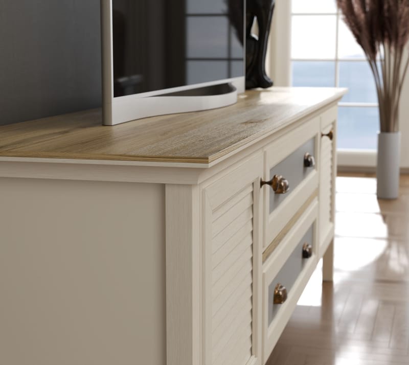 Vopira TV-bänk 180 cm - Crème, ek, grå - Möbler - Vardagsrum - Tv-möbler & mediamöbler - Tv-väggfästen & mediastativ - Tv stativ & väggfästen