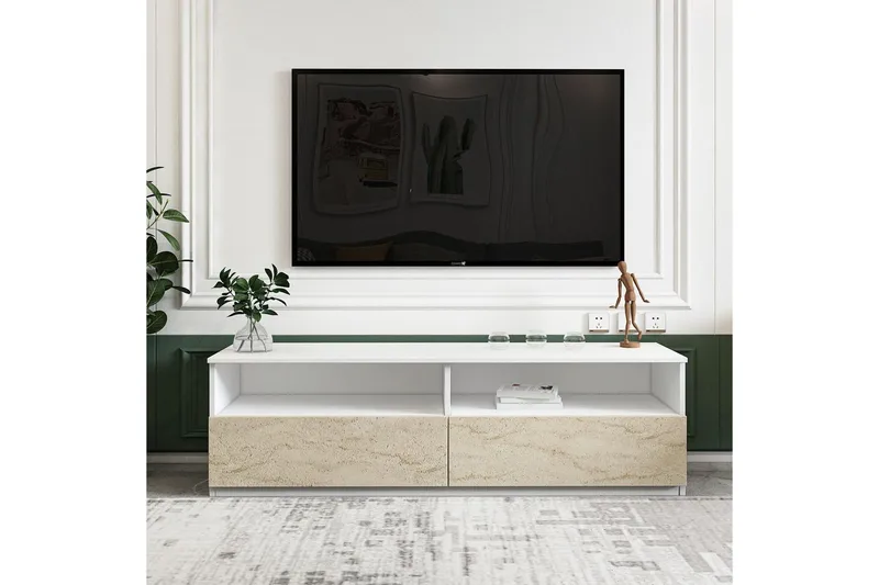 Zylen Tv-bänk 144 cm - Vit/Travertine - Möbler - Vardagsrum - Tv-möbler & mediamöbler - Tv-bänkar