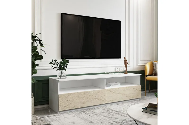 Zylen Tv-bänk 144 cm - Vit/Travertine - Möbler - Vardagsrum - Tv-möbler & mediamöbler - Tv-bänkar