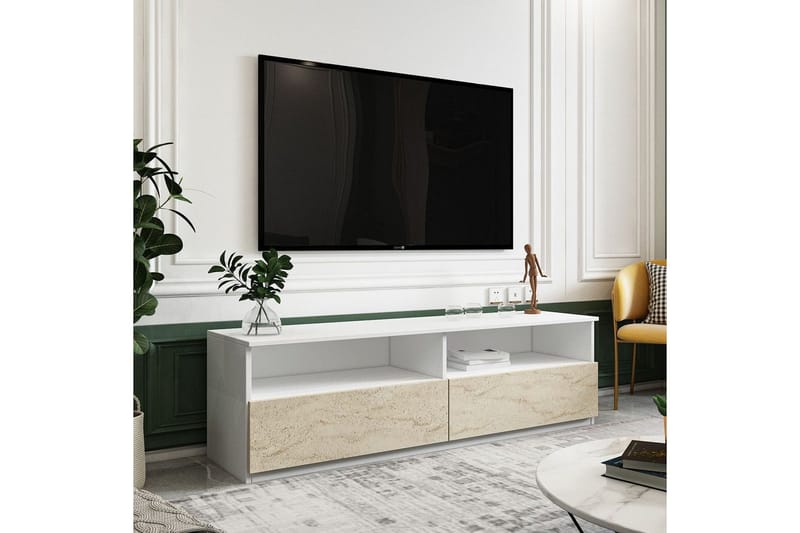 Zylen Tv-bänk 144 cm - Vit/Travertine - Möbler - Vardagsrum - Tv-möbler & mediamöbler - Tv-bänkar