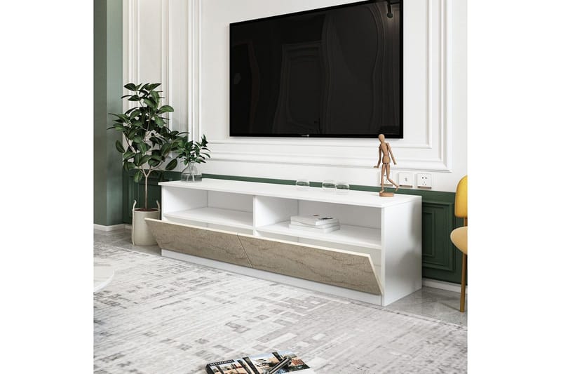 Zylen Tv-bänk 144 cm - Vit/Travertine - Möbler - Vardagsrum - Tv-möbler & mediamöbler - Tv-bänkar