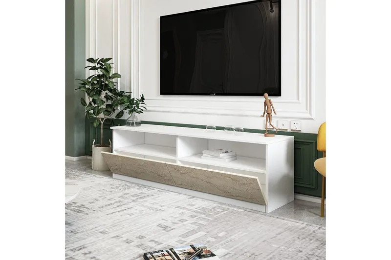 Zylen Tv-bänk 144 cm - Vit/Travertine - Möbler - Vardagsrum - Tv-möbler & mediamöbler - Tv-bänkar
