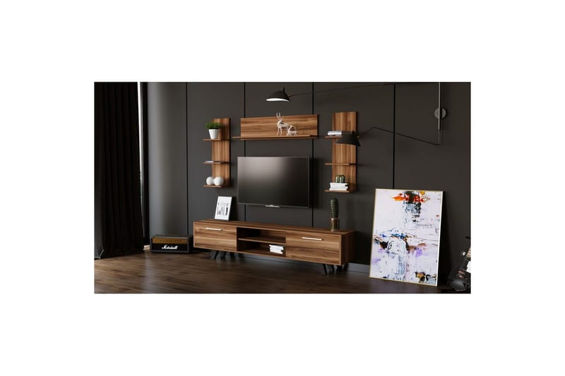 Zyrosen Golvstående Tv Bänk 180 cm med Förvaring i Ljust Trä - Brun - Möbler - Vardagsrum - Tv-möbler & mediamöbler - Tv-bänkar