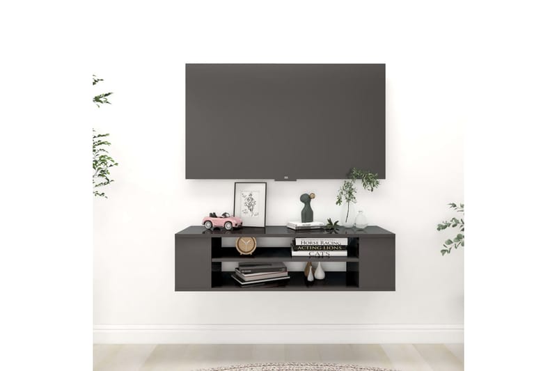 TV-väggskåp grå högglans 100x30x26,5 cm spånskiva - Grå - Tv-skåp