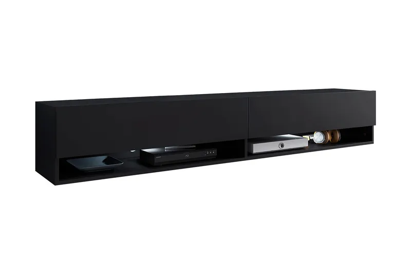 Vägghängd Tv Bänk 180 cm med Förvaring i Målat Trä, Svart