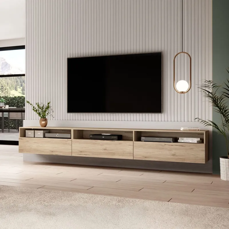 Vägghängd Tv-bänk Baros 3 fällbar dörr - San Remo Ek Ljus Laminat - Möbler - Vardagsrum - Tv-möbler & mediamöbler - Tv-bänkar