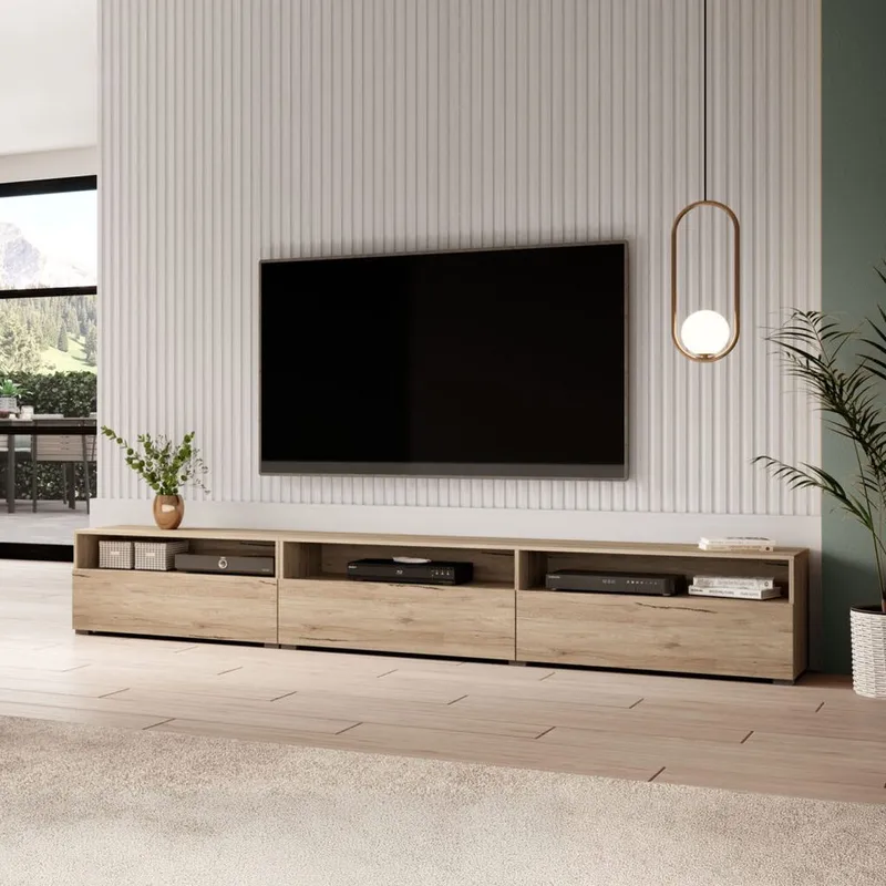 Vägghängd Tv-bänk Baros 3 fällbar dörr - San Remo Ek Ljus Laminat - Möbler - Vardagsrum - Tv-möbler & mediamöbler - Tv-bänkar