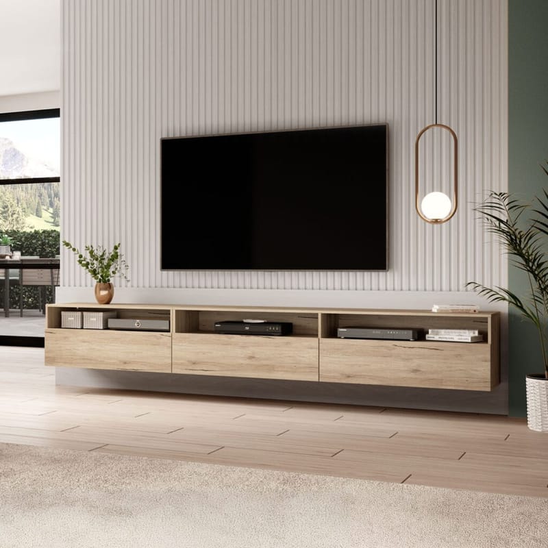 Vägghängd Tv-bänk Baros 3 fällbar dörr - San Remo Ek Ljus Laminat - Möbler - Vardagsrum - Tv-möbler & mediamöbler - Tv-bänkar