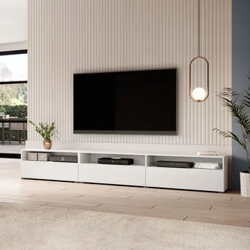 Vägghängd Tv-bänk Baros 3 fällbar dörr - Vit Laminat - Möbler - Vardagsrum - Tv-möbler & mediamöbler - Tv-bänkar