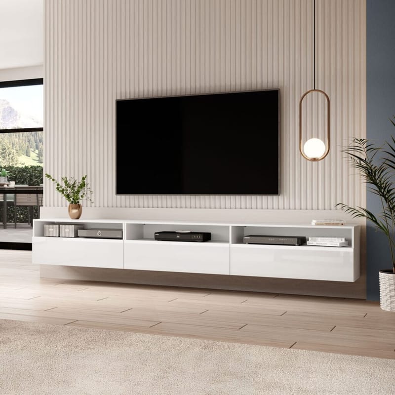 Vägghängd Tv-bänk Baros 3 fällbar dörr - Vit Laminat - Möbler - Vardagsrum - Tv-möbler & mediamöbler - Tv-bänkar