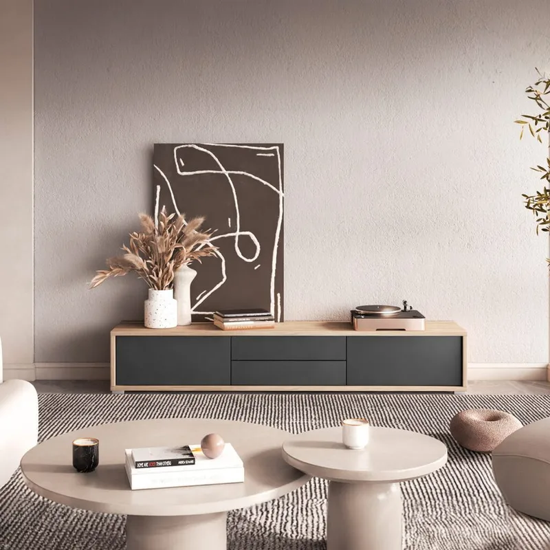 Vägghängd TV-bänk Frida 2 luckor med 2 lådor upp - Antracit - Möbler - Vardagsrum - Tv-möbler & mediamöbler - Tv-bänkar